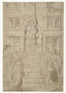 Salomon aanbidt een afgodsbeeld door Adriaen Pietersz Crabeth