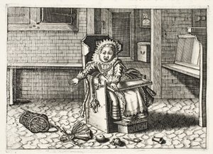 Baby huilt om zijn speelgoed, illustratie uit 