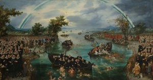 De zielenvisserij: allegorie op de ijverzucht van de verschillende religies tijdens het Twaalfjarig Bestand tussen de Nederlandse Republiek en Spanje door Adriaen Pietersz van de Venne