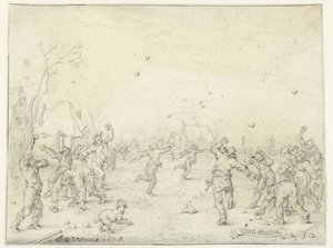 Mannen en jongens die sneeuwballen gooien