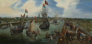 Het vertrek van een hoogwaardigheidsbekleder uit Middelburg door Adriaen Pietersz van de Venne