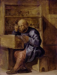 De proeflezer Cornelis Kiel aan het werk, eerste helft van de 17e eeuw door Adriaen Pietersz. van de Venne