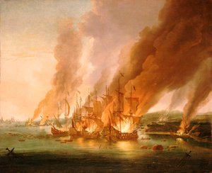 De Slag bij La Hogue, 23 mei 1692, eind 17e eeuw door Adriaen van Diest