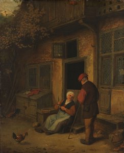 Een Vrouw die Haringen Schoont voor haar Huis door Adriaen van Ostade (copy after)