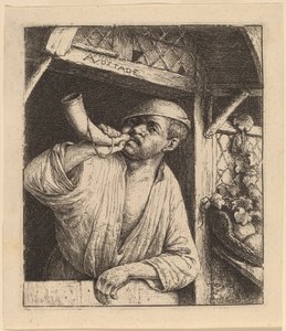 Bakker die zijn Hoorn Blaast door Adriaen van Ostade
