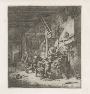 Boerengezin in een interieur door Adriaen van Ostade