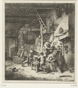 Boerengezin in interieur door Adriaen van Ostade