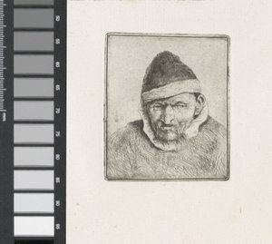 Buste van een boer met bontmuts door Adriaen van Ostade