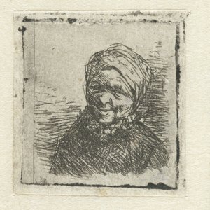 Buste van een lachende boerin door Adriaen van Ostade