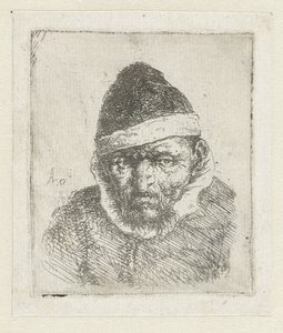 Buste van een oude boer met een puntmuts door Adriaen van Ostade