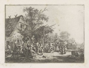 Dansende boeren voor een herberg