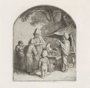 Figuren bij een kraam van een kwakzalver door Adriaen van Ostade