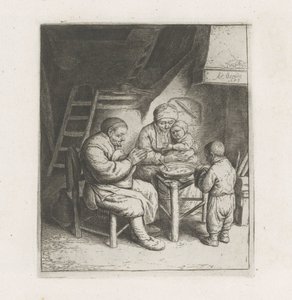 Gezin bidt voor de maaltijd door Adriaen van Ostade