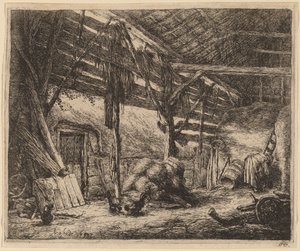Interieur van een schuur door Adriaen van Ostade