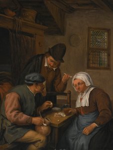 Interieur met kaartspelende boeren