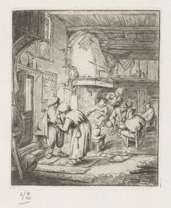Man betaalt zijn kosten aan vrouw in een herberg door Adriaen van Ostade