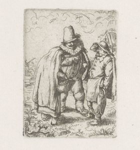 Man met plooikraag bij een boerenpaar door Adriaen van Ostade
