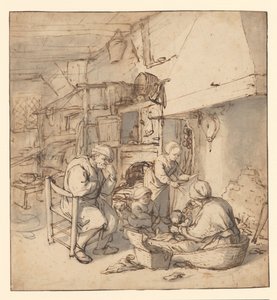Boerenfamilie bij een haard door Adriaen van Ostade