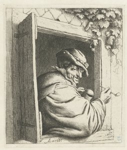 Rokende boer in een raamopening door Adriaen van Ostade