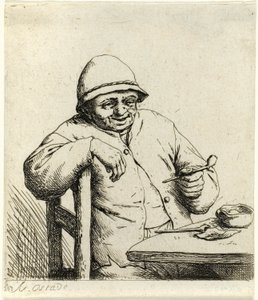 Roker Leunend op de Rug van een Stoel door Adriaen van Ostade