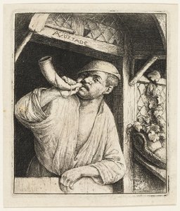 De Bakker die op zijn Hoorn Blaast door Adriaen van Ostade