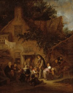 De orgeldraaier buiten een huisje