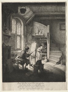 Het atelier van de schilder door Adriaen van Ostade