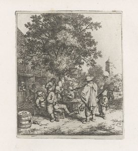 Twee muzikanten bij een drinkend gezelschap door Adriaen van Ostade