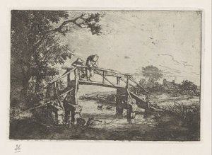 Twee vissers op een brug door Adriaen van Ostade