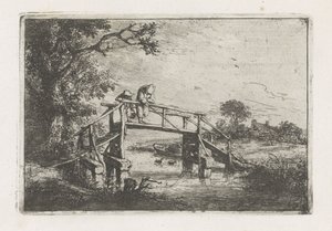 Twee vissers op een brug