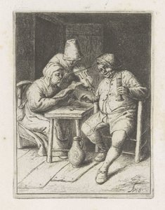 Vioolspeler bij een paar aan tafel door Adriaen van Ostade