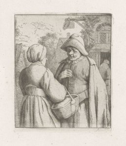 Vrouw en man in gesprek door Adriaen van Ostade