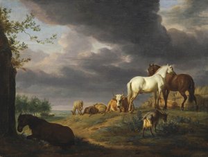 Dutch: Landschap met paarden en ander vee Landscape with horses and other livestock door Adriaen van de Velde