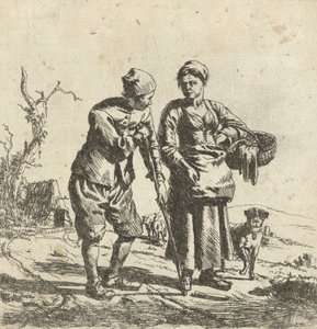 Boer en zijn vrouw in gesprek door Adriaen van de Velde