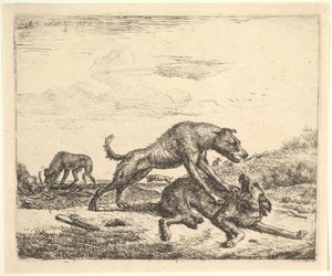 Vechtende Honden, uit Verschillende Dieren door Adriaen van de Velde