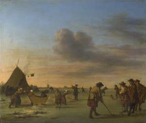 Golfers op het ijs bij Haarlem