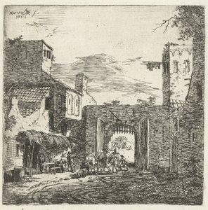 Herberg bij stadspoort, 1653 door Adriaen van de Velde