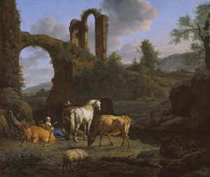 Pastoraal landschap met ruïnes, 1664