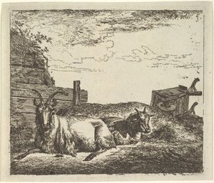 Liggende geiten, uit Verschillende dieren door Adriaen van de Velde