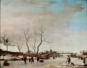 Riviere gelee met schaatsers door Adriaen van de Velde