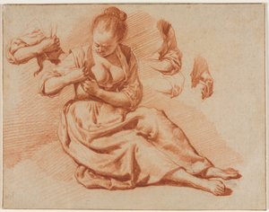 Zittende vrouw die vlooien zoekt, ca. 1671