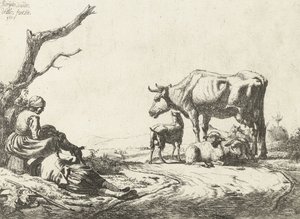 Herder en herderin met vee, 1653 door Adriaen van de Velde