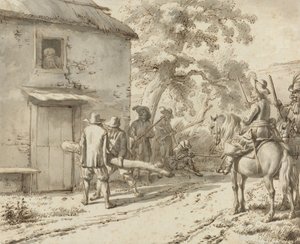 Soldaten forceren een deur, 1669 door Adriaen van de Velde