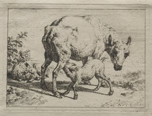 De Ooi en Twee Lammeren door Adriaen van de Velde