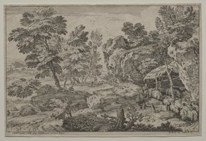 Landschap met Herders en twee Kudde door Adrian van der Cabel