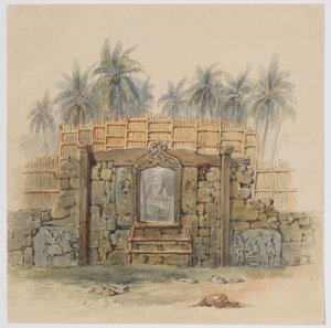 Koraalstenen muur met omlijste opening naar het dorp Dula, eiland Dullah, Kai eilanden, Zuidoost-Molukken door Adrianus Johannes Bik