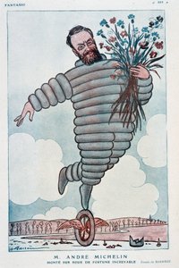 Cartoon door Andre Michelin en Bibendum - Illustratie door Adrien Barrere in 