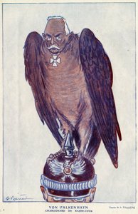 Spotprent van de Duitse generaal Erich von Falkenhayn (1861-1922) (Lage Hof Charognard) in 