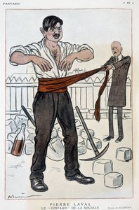 Cartoon door Pierre Laval, de sterke sociale - Illustratie door Adrien Barrere (1877-1931) in Fantasio van 01/09/1925 door Adrien Barrere