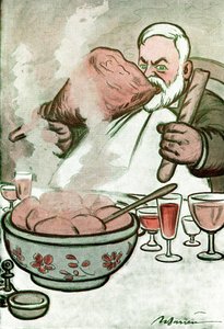 Cartoon met Camille Cerf (1862-1936) Belgische journalist en secretaris van Georges Clemenceau - Tekening door Adrien Barrere (1877-1931) uit Fantasio door Adrien Barrere